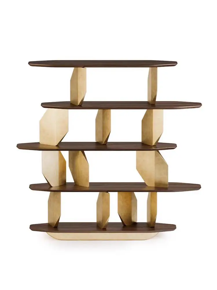 Italian designer high-end bookshelf light luxury style solid wood lacquered bookcase neoclassical study floor shelf