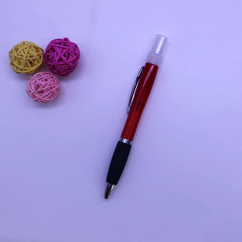 Hot selling small moq customized eco-friendly plastic ball pen with alcohol sanitize spray for promotion and advertising