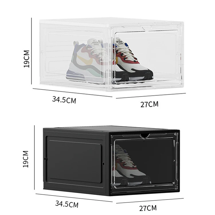 In Stock Stackable Sturdy Durable Plastic Shoe Organizer Simple Assemble Shoe Display Box with Magnetic Door