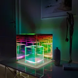 New Modern Restaurant Cube Desk Lamp Acrylic Magic Cubes Led Colorful Night Light Decorative Acrylic Table Lamp