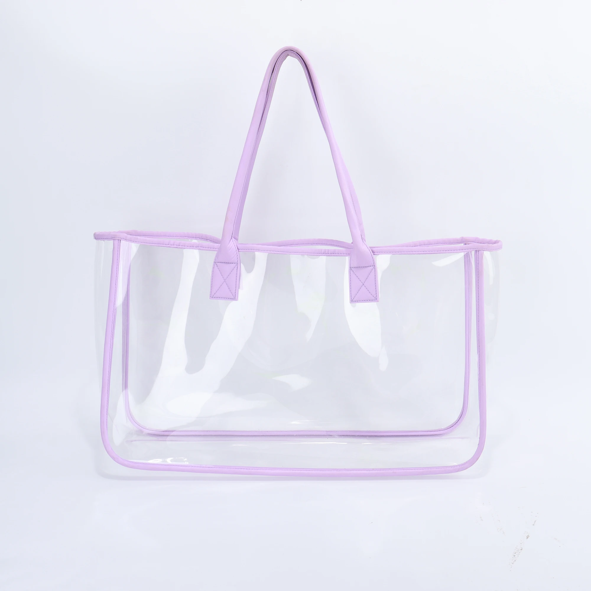 High Quality Rts Top Handle Shoulder Waterproof Large Tote Handbag Stadium Approved Clear Pvc Plastic See Through Clear Handbag