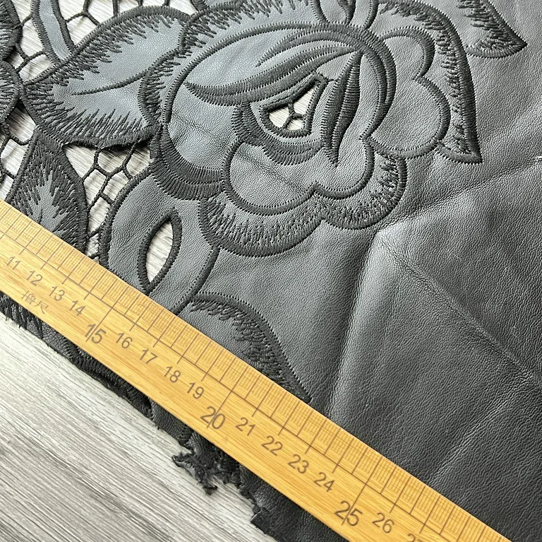 Wholesale Punk Style Black PU Leather Rose Flowers laser Embroidery Fabric