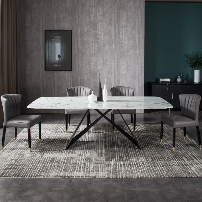 2022 New Modern Nordic Style Dining Table Metal Leg Home Furniture Durable White Marble Table