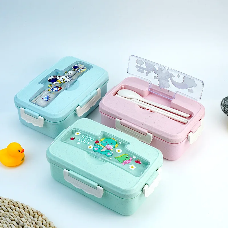 Plastic Portable Compartment Microwave Safe Children Leak Proof Food Packaging Wheat Straw Adult Office Lunch Box Bento Tiffin