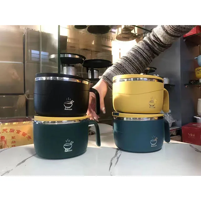 1200ml Instant Noodle Soup Bowl Container Ramen Bowl with Lid Breakfast cup Drainable water304 Stainless Steel