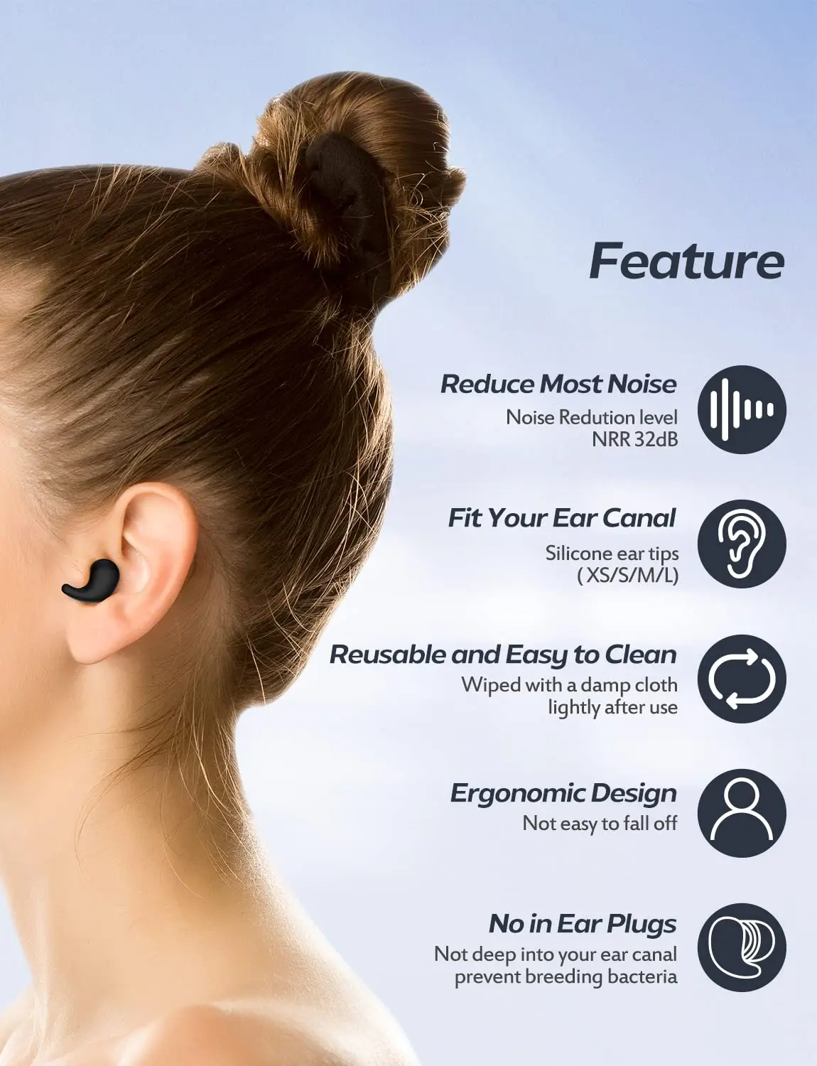 CE Factory Reusable Soft Custom Silicon Earplugs Noise Reduction Function Concert Music Discos Safety Hearing Protection Feature