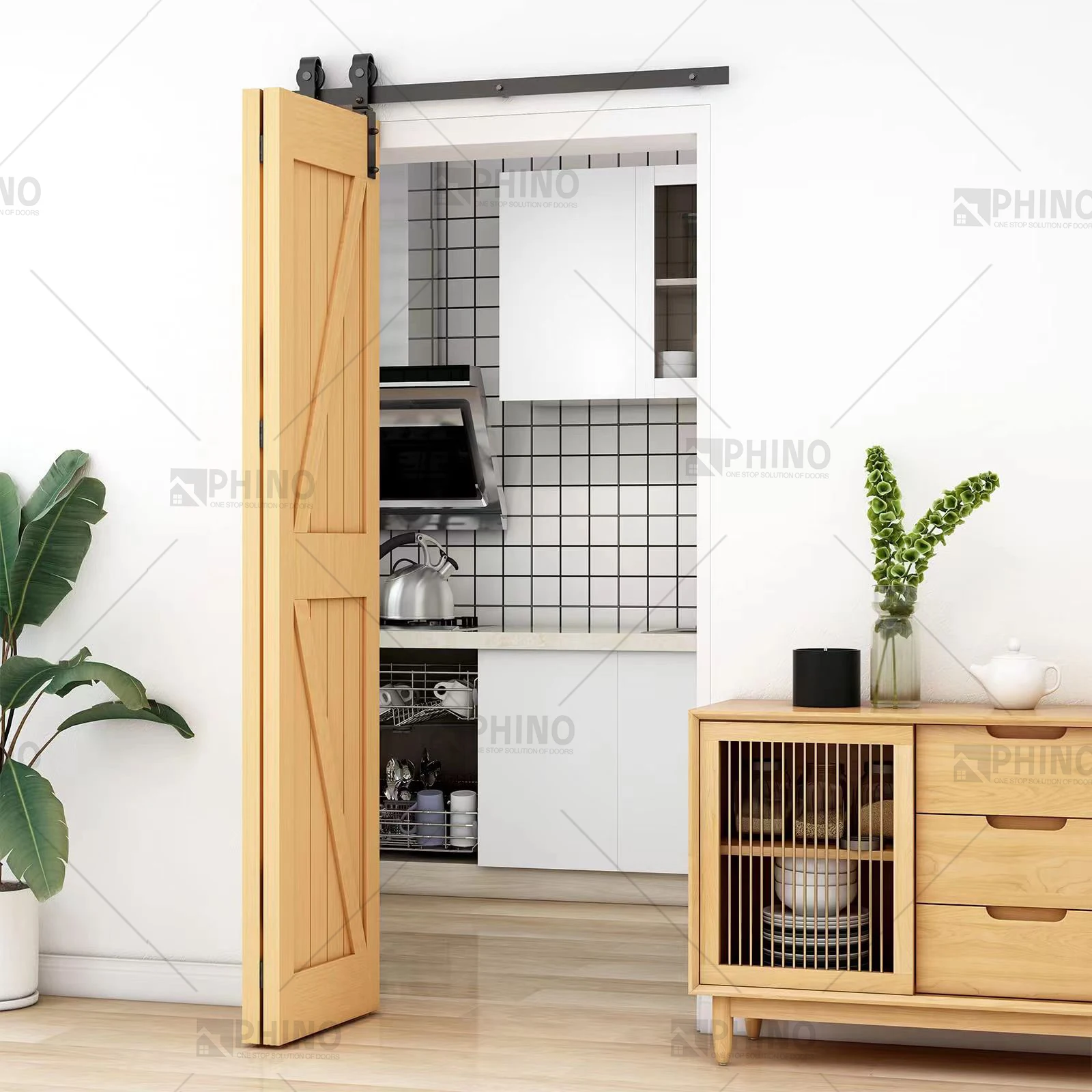 Bi-folding barn door foshan factory wholesale top mounted sliding barn door with hardware