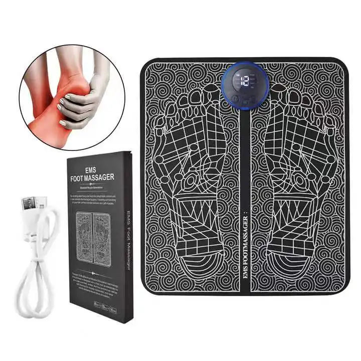 Hot Products TENS Massage Pad Feet Muscle Stimulator Massage Mat Electric Vibrating EMS Foot Massager Black USB Charging