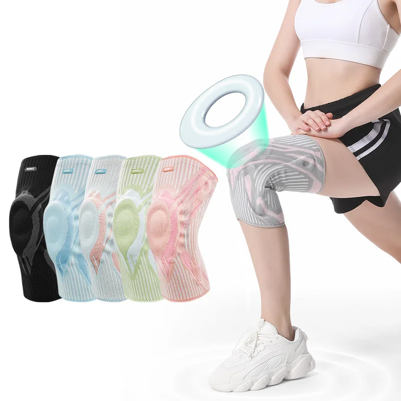 Aolikes 3D nylon spandex elastic knitted compression sports knee brace support Knee Sleeve Volleyball Knee Pads Silicone damping