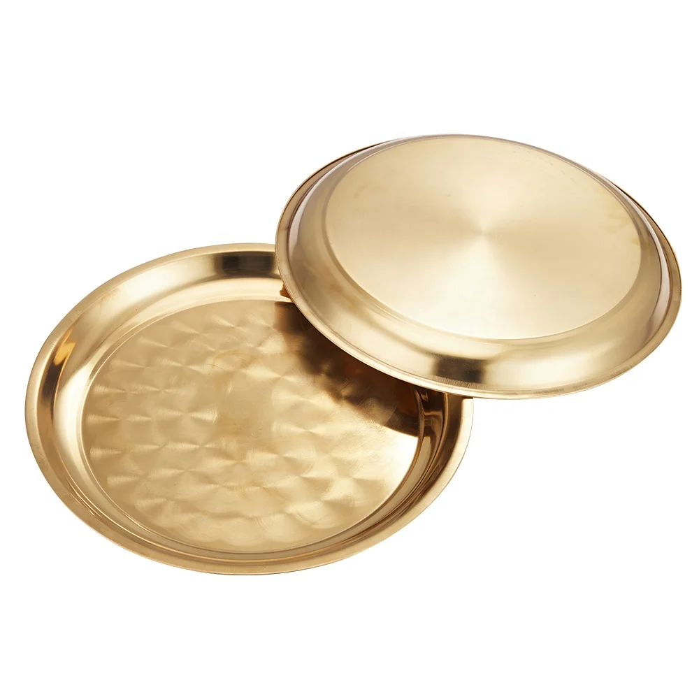 Wholesale Stainless Steel Divided Dinner Plate/Plates Set Dish Tray Serving With Golden Color