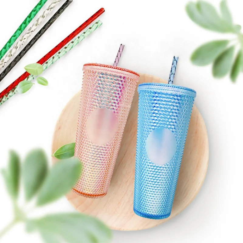 hot sale Colorful hard plastic drinking reusable straws spiral plastic straw