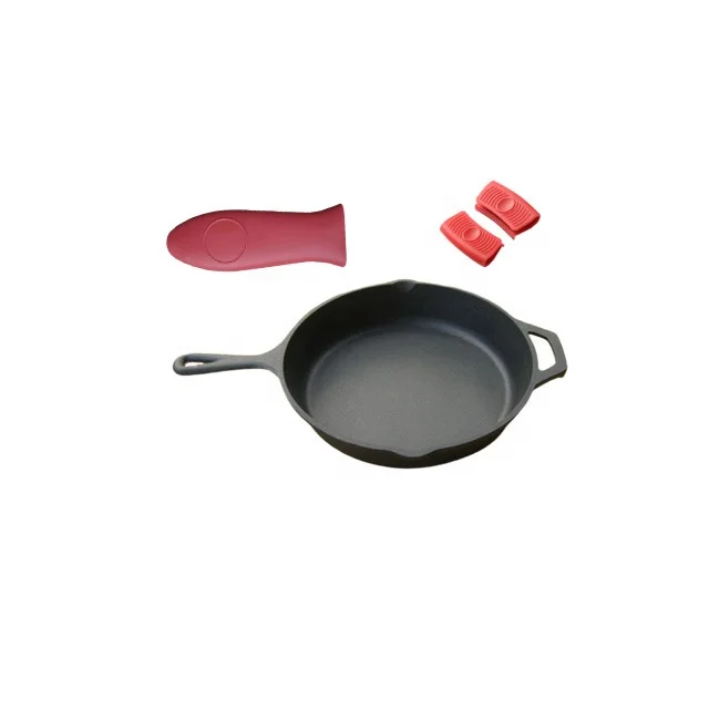 Cast Iron Skillet/induction with Red Silicone Hot Handle Holder 8/10/12 inch For Induction Use