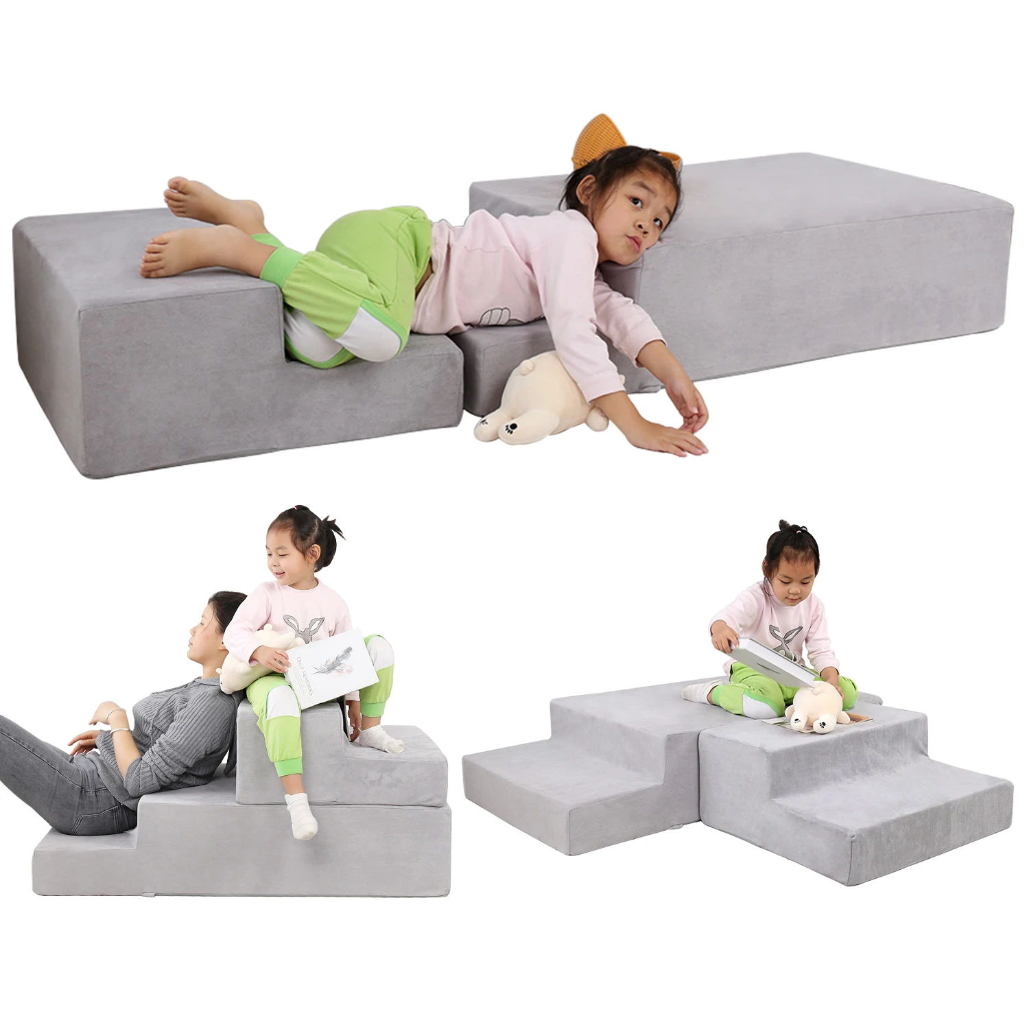 Saien microsuede fabric kids play couch Kids stair type sectional sofa set Couch Foam kids sofa modular couch