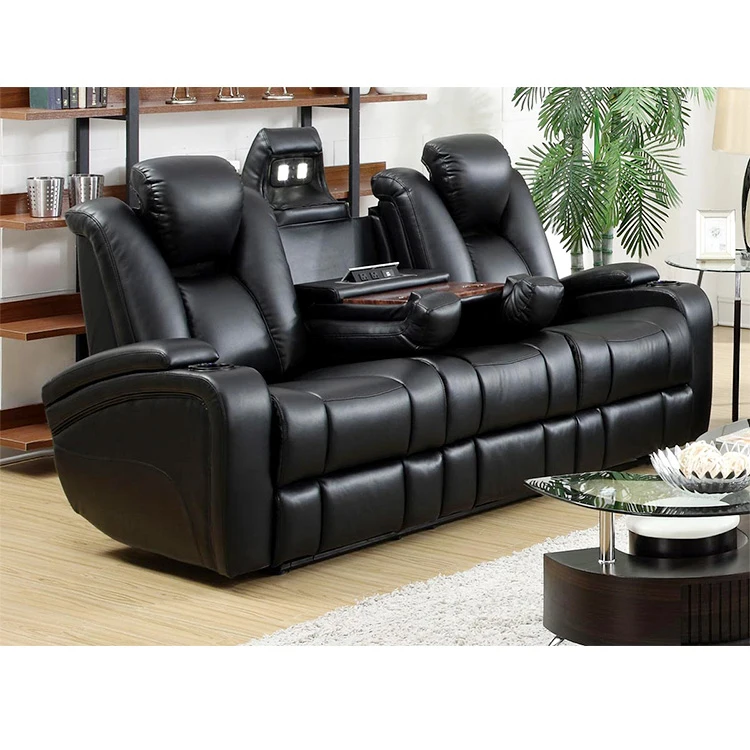 latest modern custom home black led electric power double cinema reclining couch set 2 seater recliner sofa