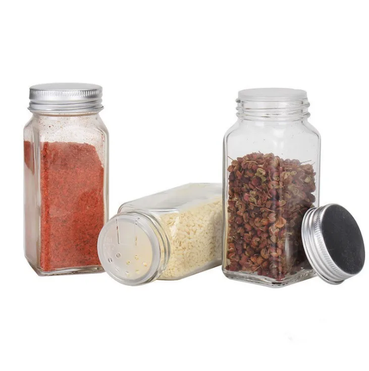 4oz square glass spice storage container seasoning bottle 6oz spice glass jar with Shaker