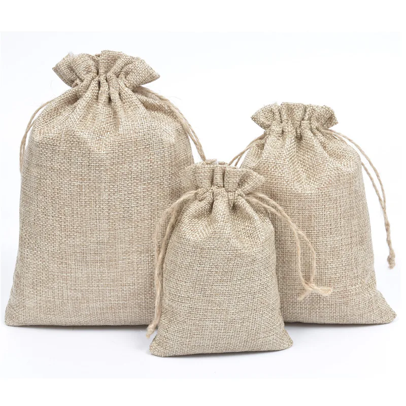 Wholesale Reusable Drawstring Sacks Linen Pouches Customized Jute Bags Small Burlap Gift Bags Linen Jewelry Bag
