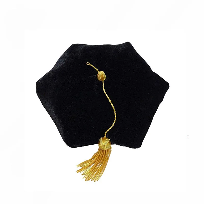 Custom velvet ny caps 6 tam hat hexagon cap with golden tassel for phD graduate