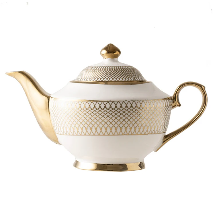 Wholesale Coffee Pot Gold Rim Ceramic Coffee Tea Set Porcelain Afternoon Tea Pot And Tea Cup Set