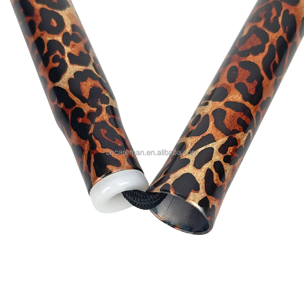 Leopard Print Folding Cane Walking Stick Wooden Handle Rubber Tip Collapsible Fashion Decorative Patterned 5 Adjustable Heights
