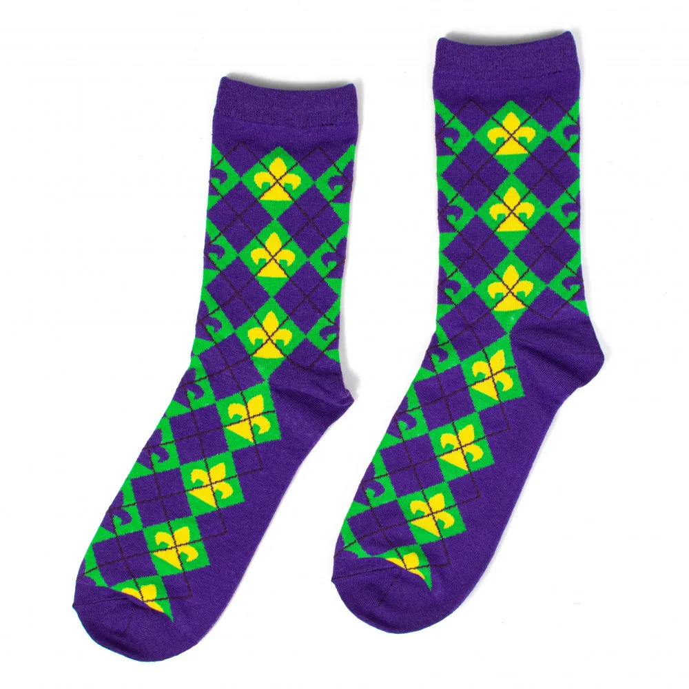 2024 Mardi Gras Cotton Novelty Socks for Men Shoe Size 7-12