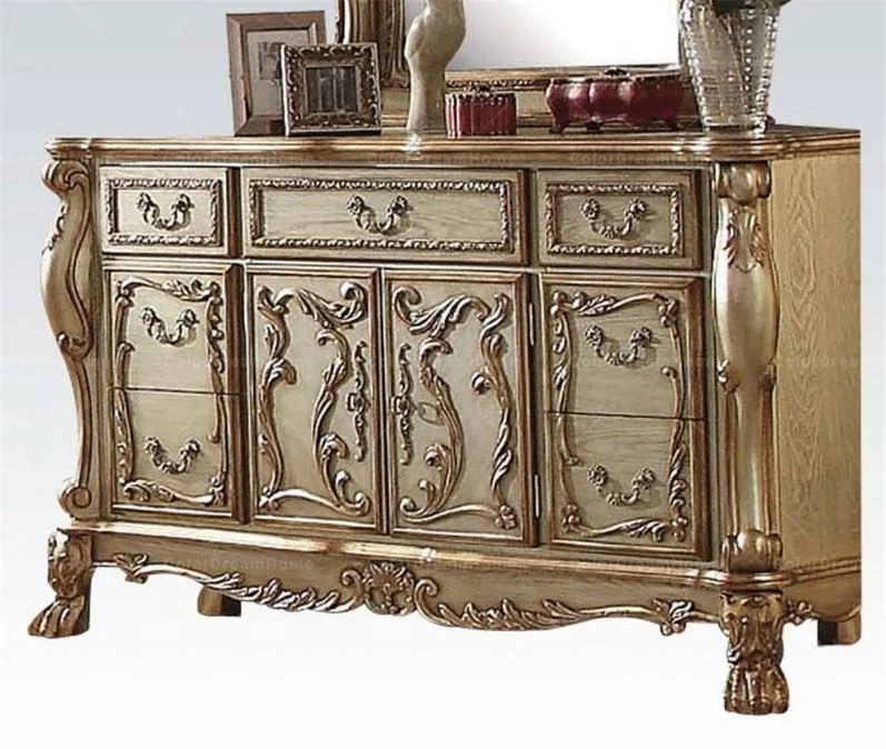 Luxury Bed Room Furniture Bedroom Set Antique Style Palace Princess Bed Bench