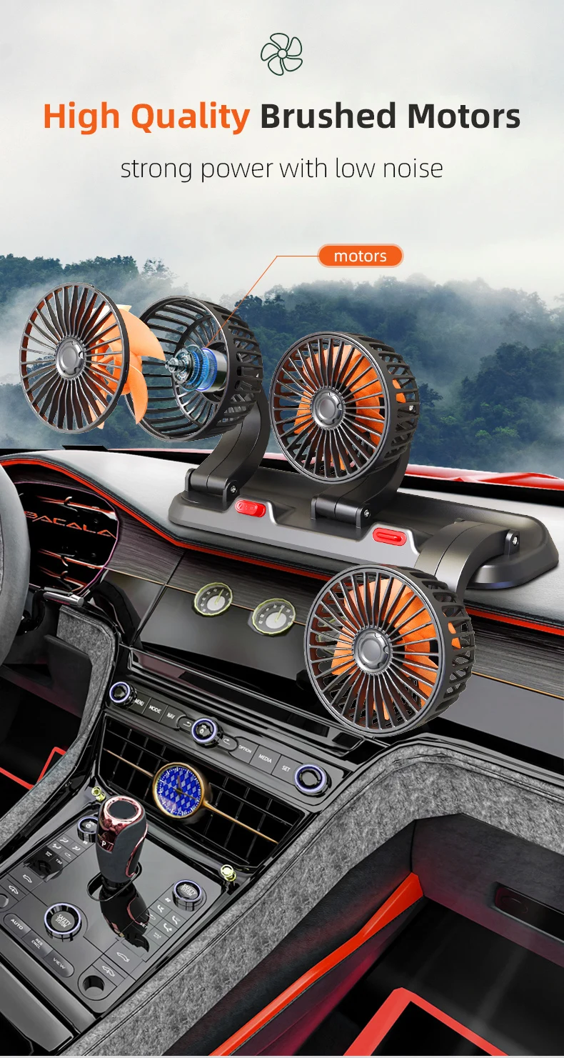 5V 24V 12V Degree Rotation Center Console Dashboard RV Boat Cabin Caravan Van Cooling Triple USB Three 3 Heads Truck Car Fan