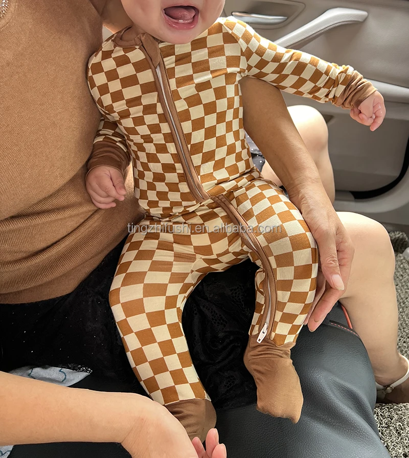 220gsm Custom Print Children Infant Girl Toddler Bamboo Viscose Pajamas Wholesale Newborn Baby Winter Romper Zipper Sleeper