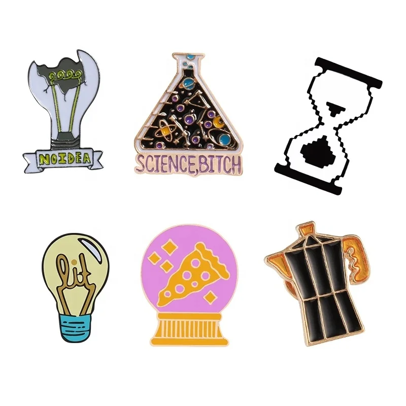 Science Magic Enamel Brooch Light Bulb Crystal Ball Hourglass Teapot badge soft enamel pin