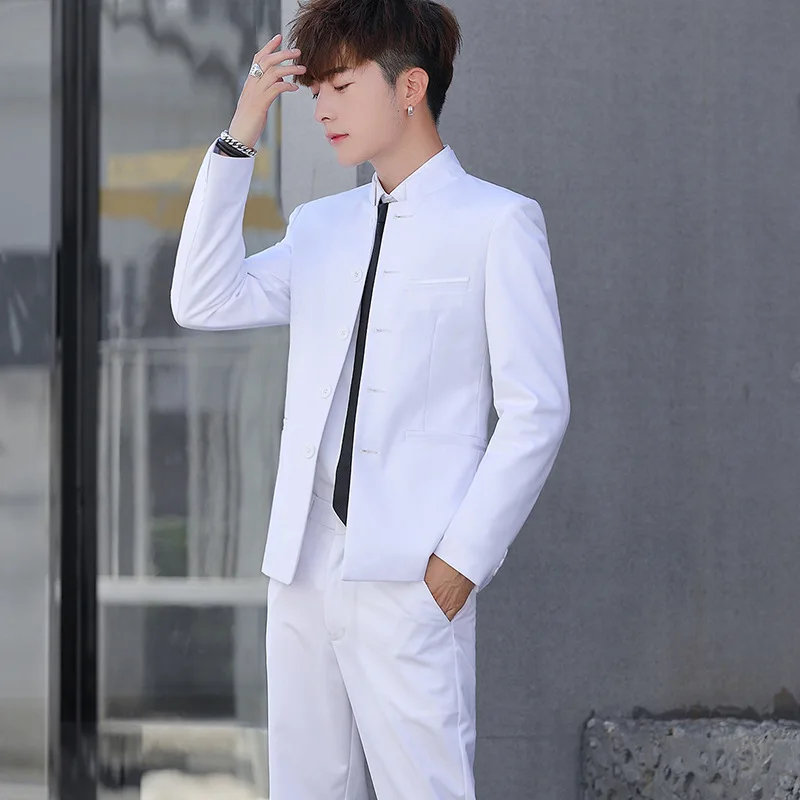 2024 New Youth Performance 2 piece Men Suit Chinese Standing Collar Slim Fit Wedding Men Suits Zhongshan Suit