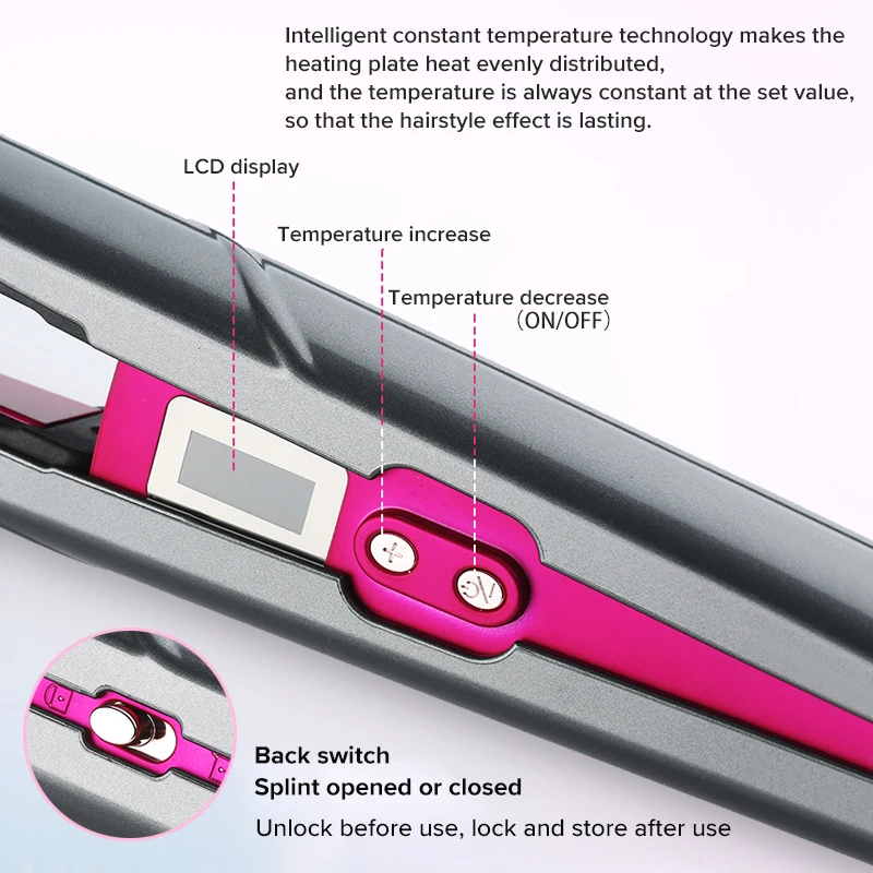 Cordless Hair Straightener Private Label Dual Voltage 210 Degrees LCD Display Hair Straightener Flat Irons Titanium