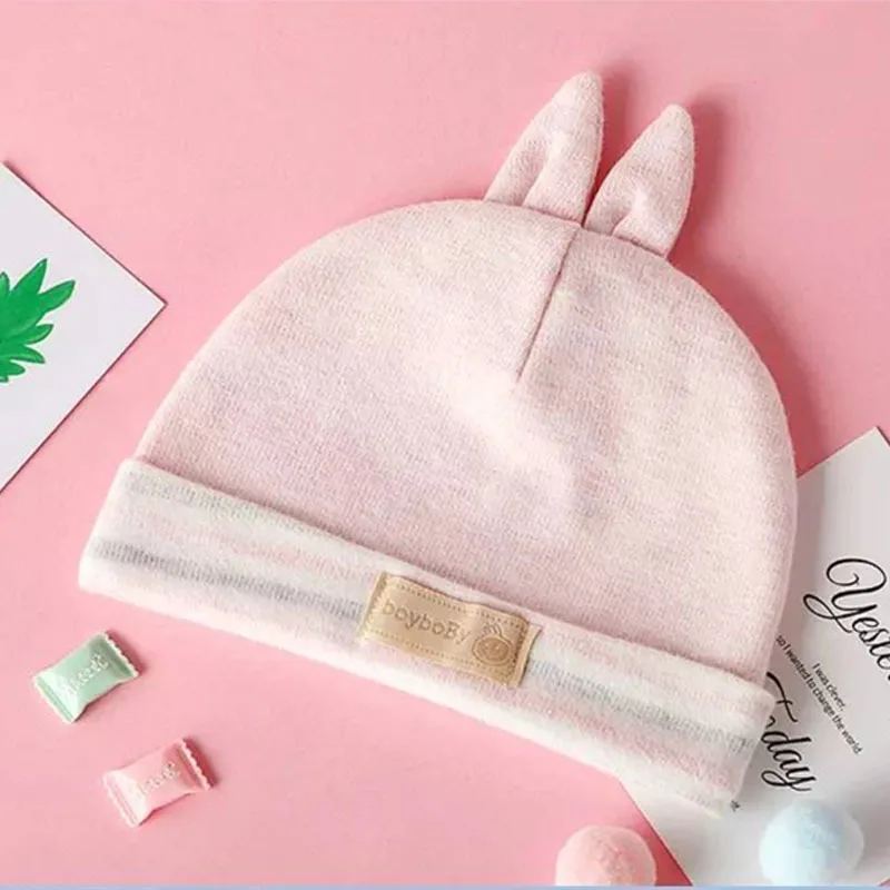 Knitted Winter 100% Cotton Spring and Autumn Baby Rabbit Double Layer Hat Hot Sale Newborn Baby Hats Warm Rabbit Ear Baby Beanie
