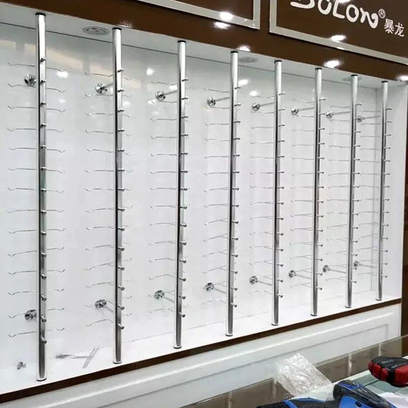wholesale aluminum alloy lockable glasses wall mounted eyeglasses eyewear sunglasses displays rack rods