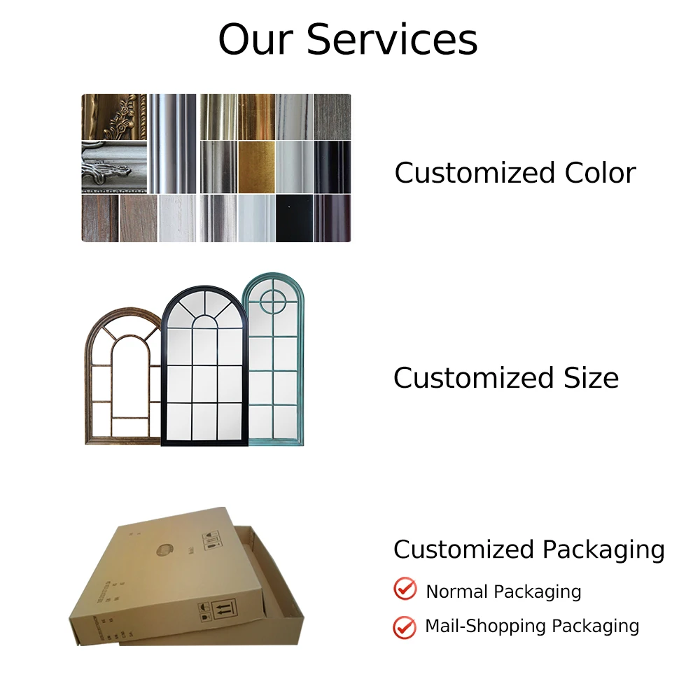 New Design Beautiful Decorative Mirror Wooden Framed Home Furniture Modern Arched Shape Wall Hanging Decor Mirror