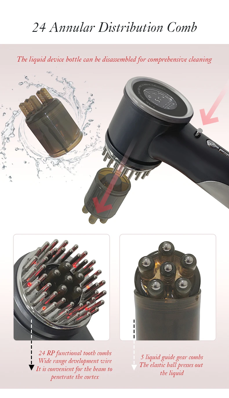 Meiboyi Profession Household Scalp Oil Applicator Laser Comb Red Light Therapy EMS Heating Head Massager Brush For Hair Growth