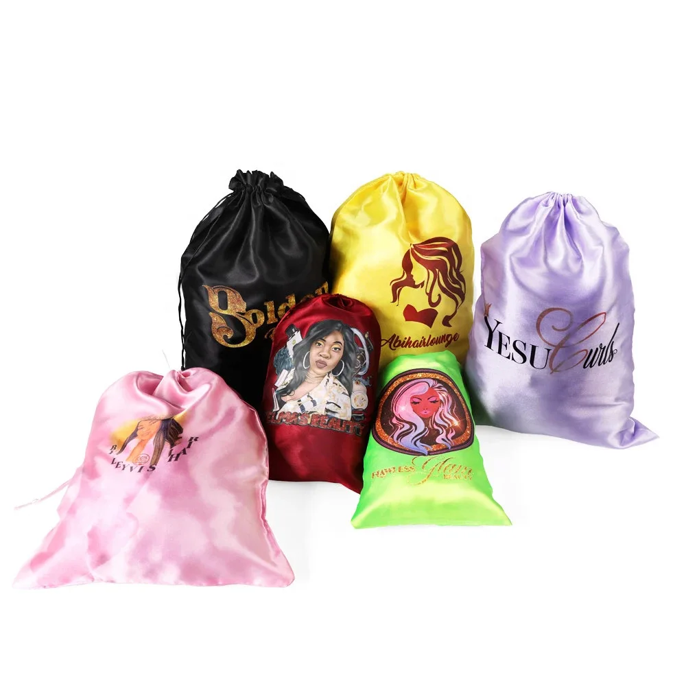 Роскошный шнурок с большим логотипом на заказ для пучков волос, пакет, пылезащитный мешочек, шелковые атласные мешочки для париков