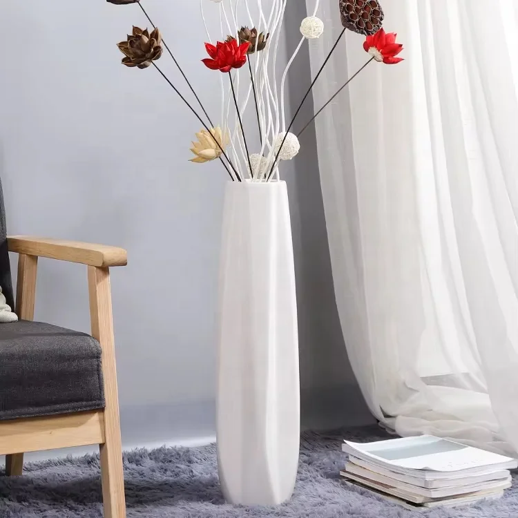 Ceramic Floor Large Vase 17.7 Inches White Modern Flower Tall Vases for Office Home Farmhouse Living Room
