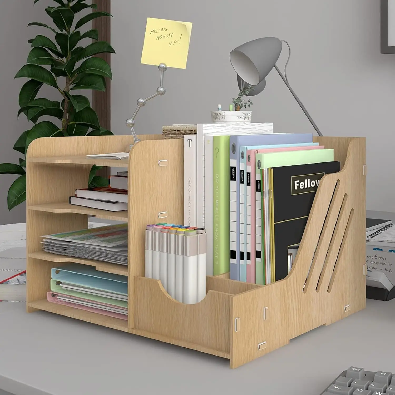 Office Wood Desktop Organizer Letter A4 Paper File Rack with Vertical Horizontal File Holder Supplies Storage Box Mail Sorter