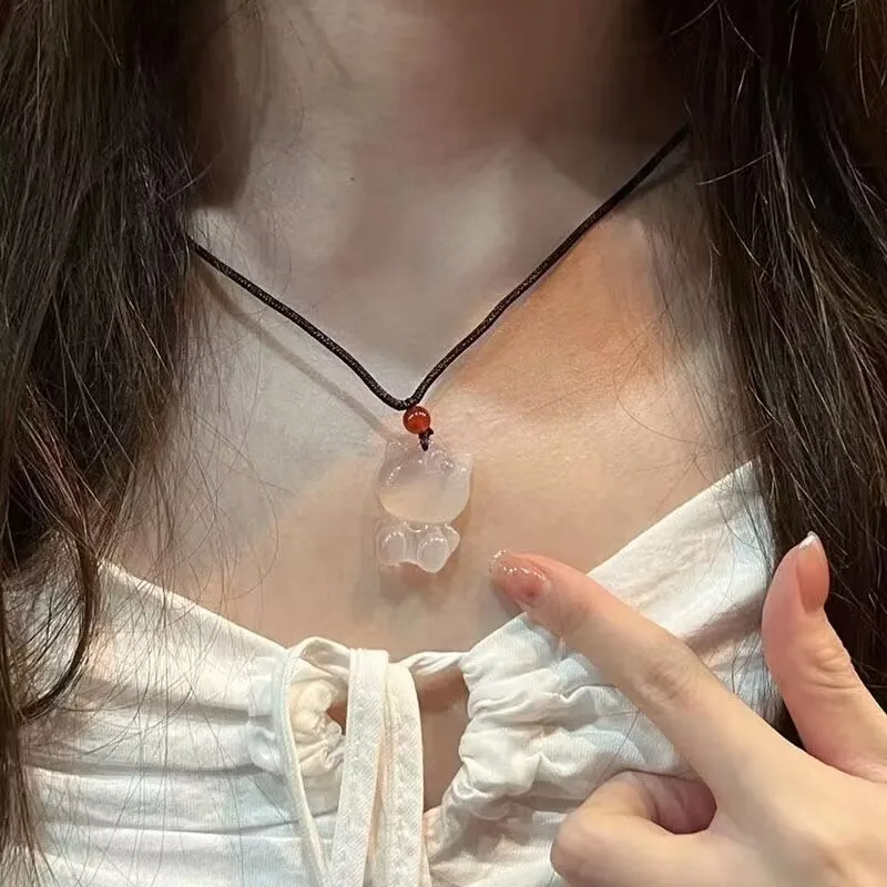 Cute Cartoon Hello Kitty Pendant Necklaces for Women Girls Black Hemp Rope Adjustable Necklace Bestie Gifts Jewelry