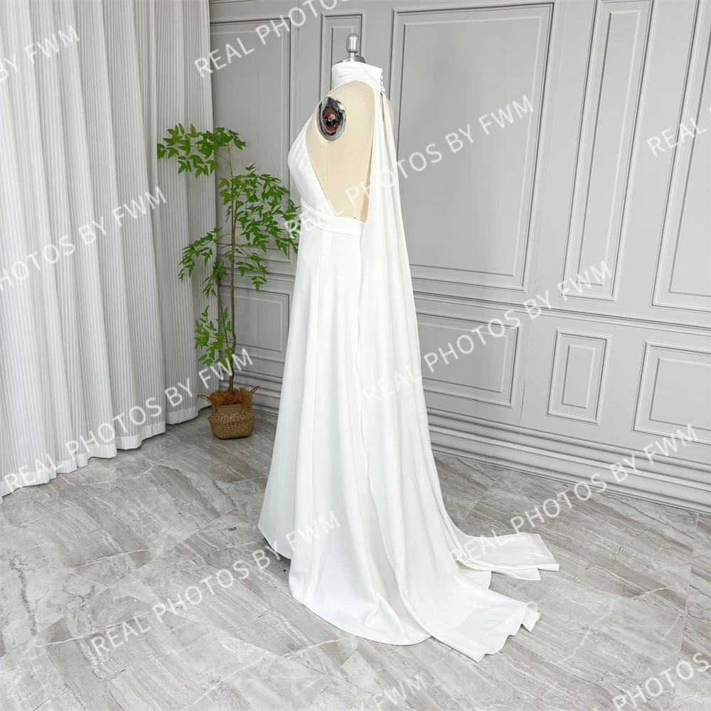 100% Real Photos Simple Halter Neck Satin Wedding Dress With Detachable Cape Elegant Backless Bride Gown For Women 2025