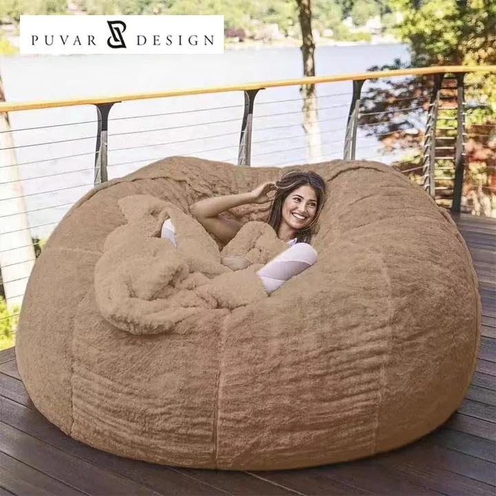 Modern Japanese Design Soft Fluffy Bean Bag Cover Comfortable Lazy Sofa For Bedroom And Living Room Fabric Upholstery