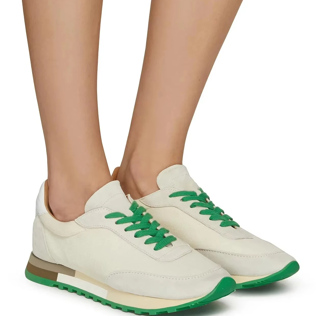 Lightweight Sneakers For Women and Ladies Breathable Walking Style Shoes Customize Designs Green Strap Thick Sole Running Shoes