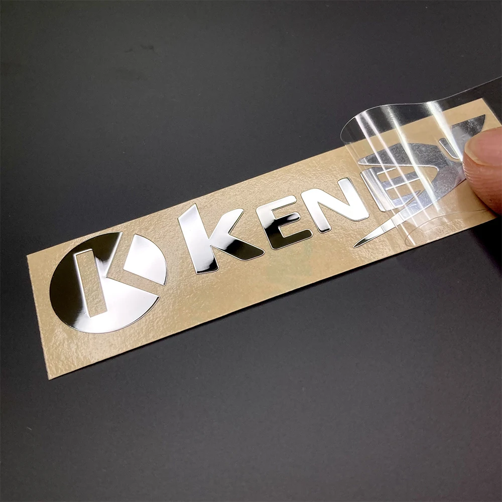 High quality waterproof sticker printing mirror silver logo 3D embossed metal transfer printing sticker mass customization