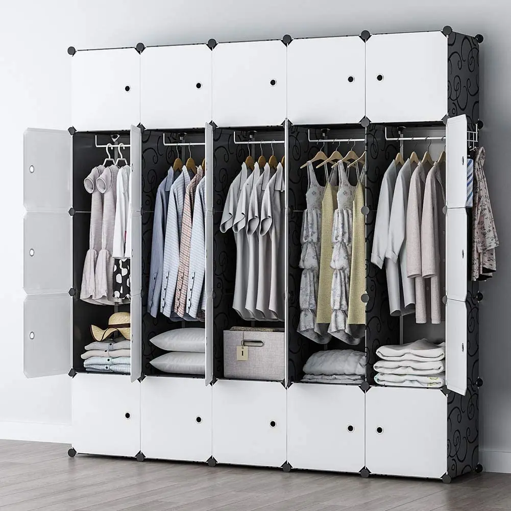 Armoire Carved Bedroom Large Capacity Closet Furniture Easy Folding Cabinets Plastic Wood Wardrobe