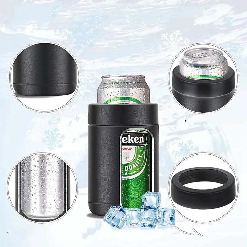 Bottle and Can Soda Beer Cooler Double-Walled Stainless Steel Insulator Bottle Cooler with Beer Bottle Opener