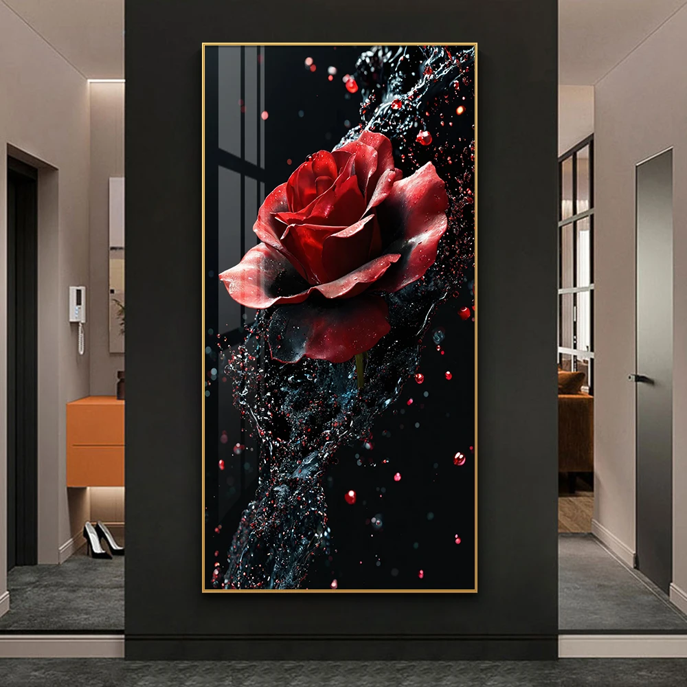 Современные красные розы абстрактное искусство холст настенная живопись цветы плакат печать для гостиной домашний декор роскошь