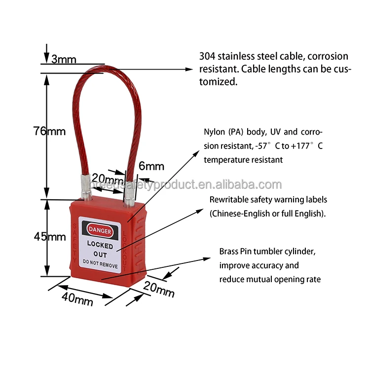 Compact Steel Cable Padlock Lockout Tagout ABS Keyed Different