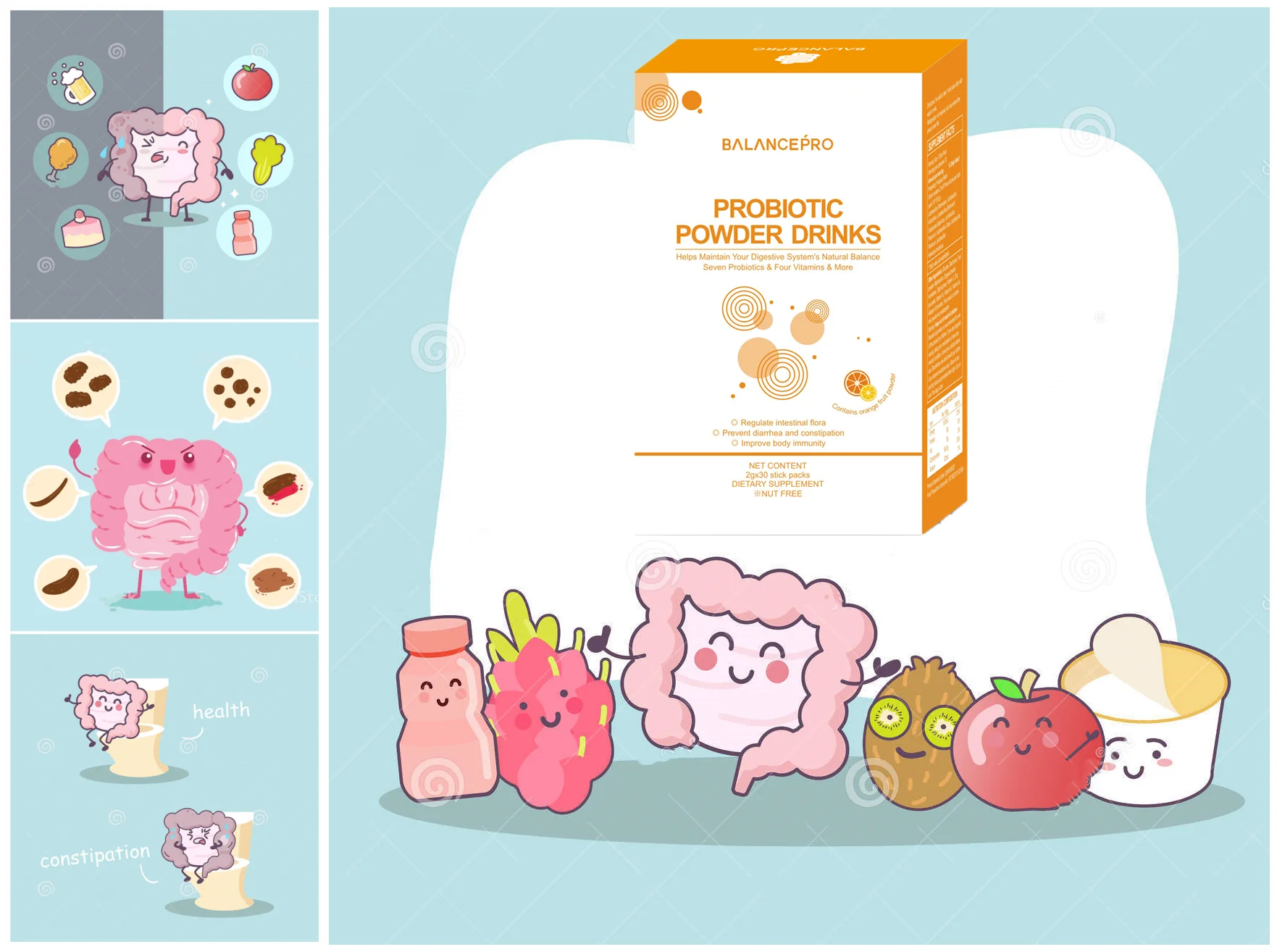 
Orange Probiotic Powder Drinks Best Guard of Gastrointestinal System with Billions of Natural Probiotics energy drink fruit 