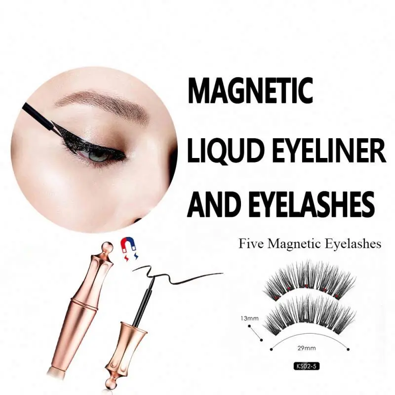 Top quality 5 Magnet magnetic eyelashes new 3 pairs false mink magnetic lashes with thinner magnetic eyeliner