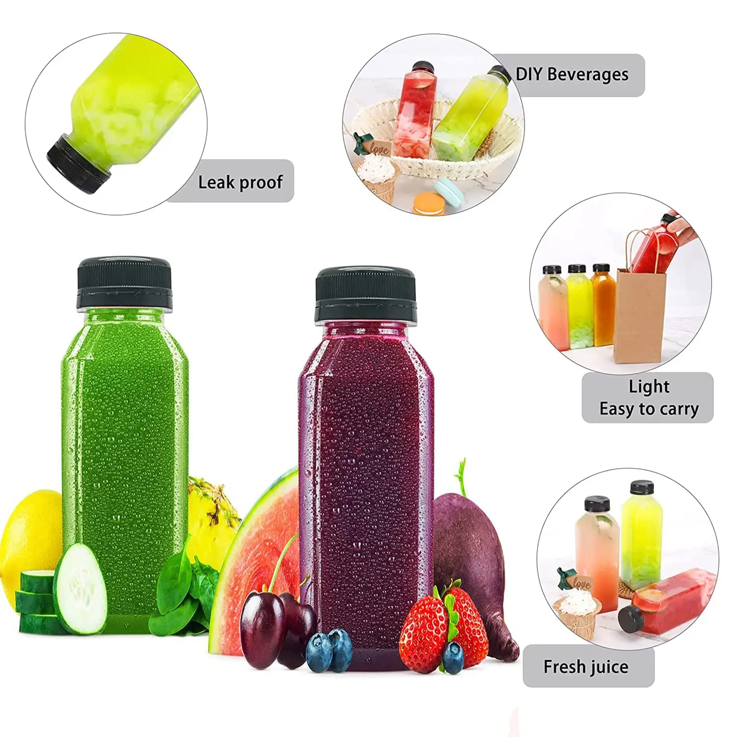Hot sell 10oz 16oz Empty Reusable Juice Beverage Containers With Tamper Evident Lids Clear Plastic Juice Bottles With Cap