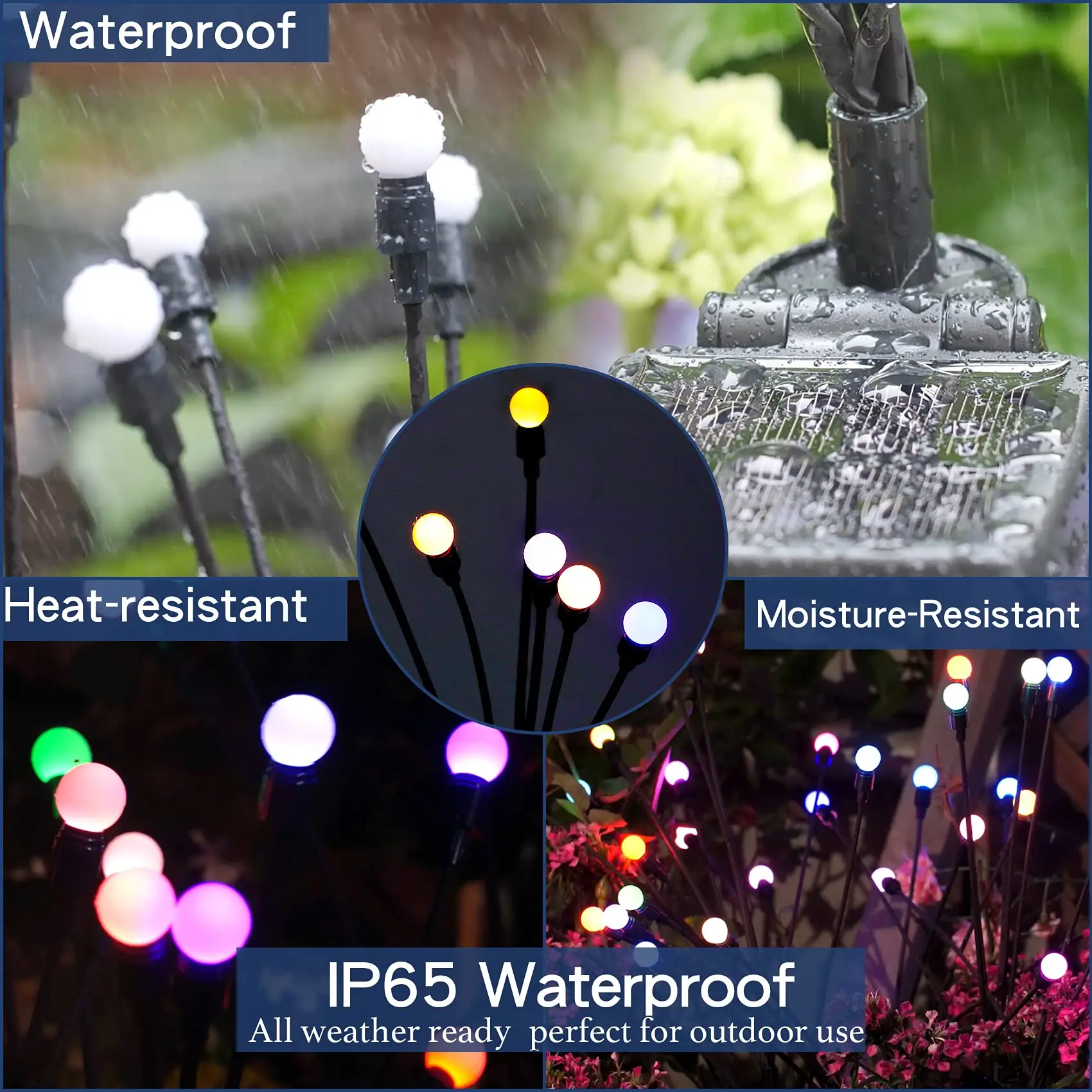 Honey Fly LED Solar Glowworm Light IP65 Waterproof 600mAh Muti-color Solar Firefly Pathway Lawn Lamp for Garden Decor Landscape